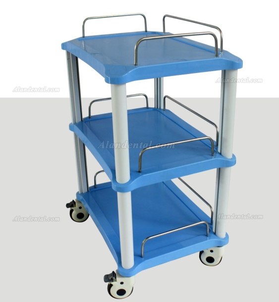 ZL® YA50 Dental Instrument Cart (3 Trays ABS Blue Rolling Trolley)